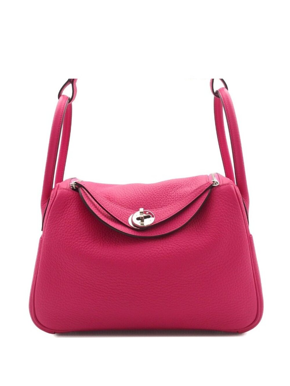 Hermes Lindy 26 Rose Shocking Silver Taurillon Clemence 2-Way Shoulder Bag